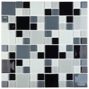 Pastilha de Vidro Cristal 29,7x29,7cm Branco/Cinza/Preto