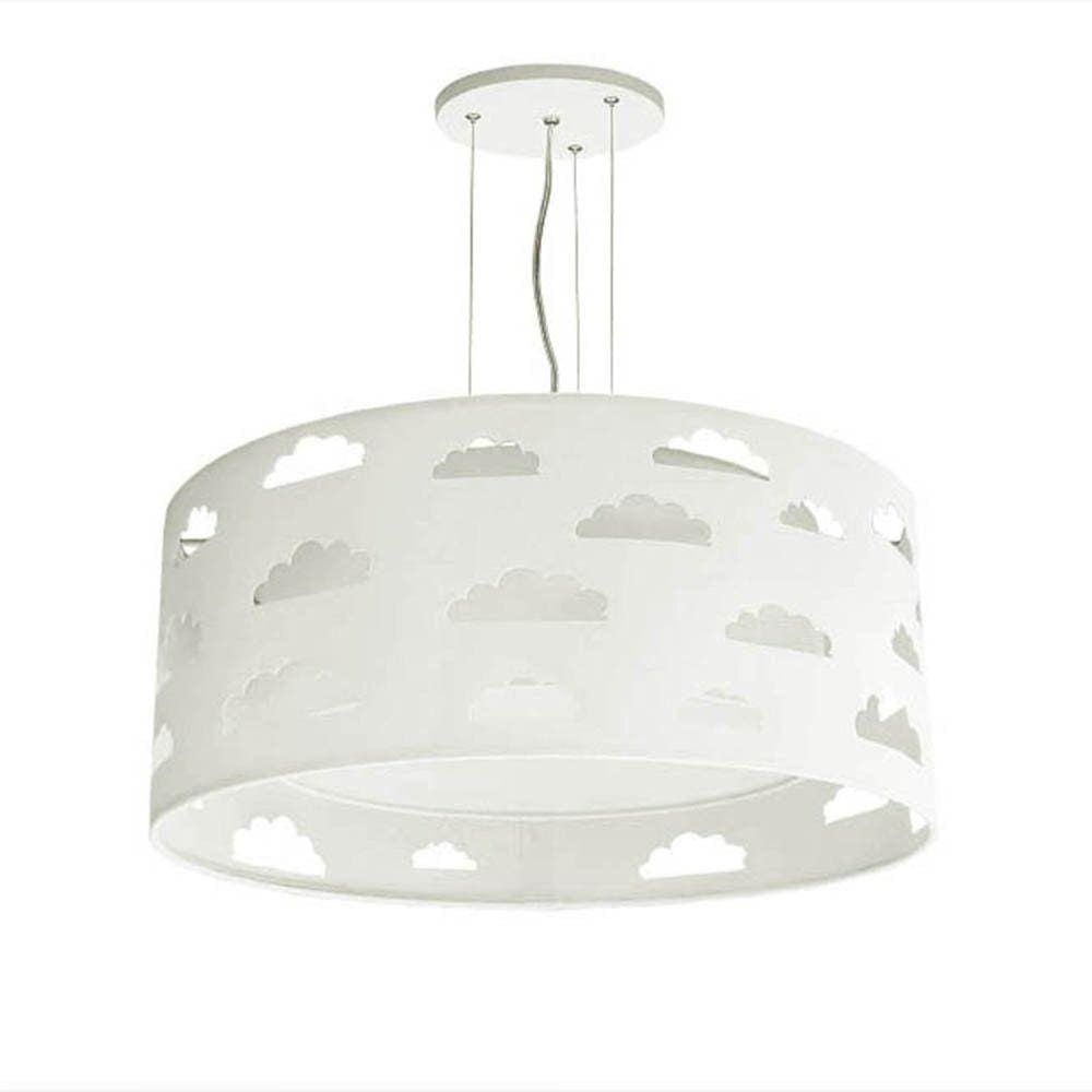 Lustre Infantil Luminária Pendente Nuvens Recortes Cinza 40x16 Cinza/Branco
