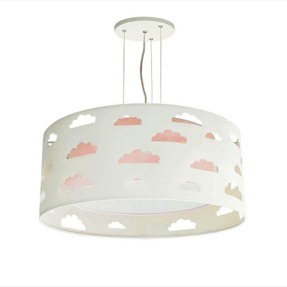 Lustre Infantil Luminária Pendente Nuvens Recortes 40x16 Rosa/Branco