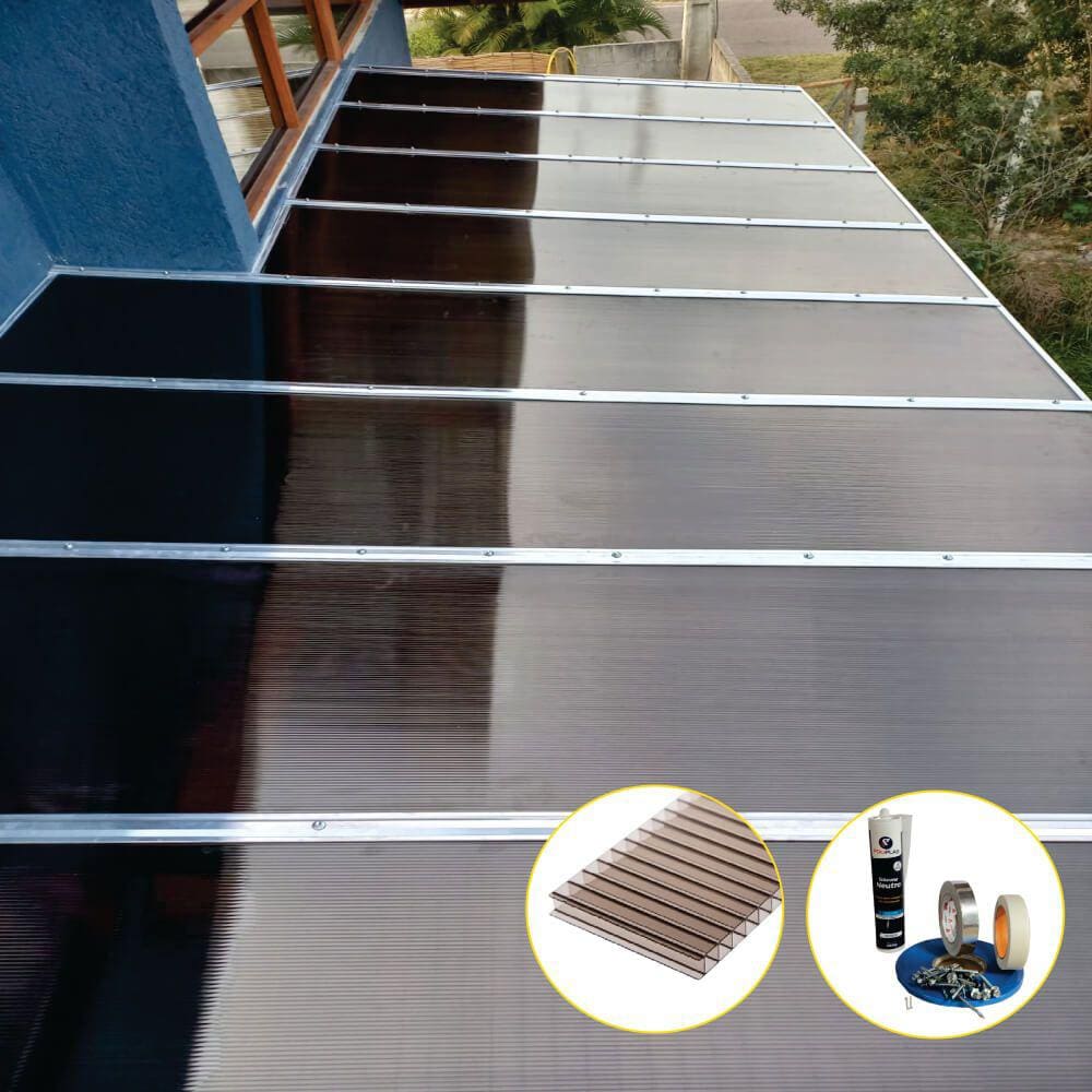 Kit Policarbonato Bronze 6mm 10,00m x 4,00m - Perfis Naturais
