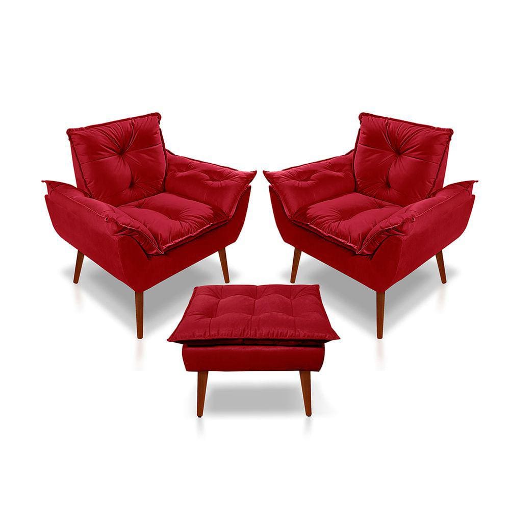 Kit 02 Poltrona Opala Decorativa + 01 Puff opala  Suede