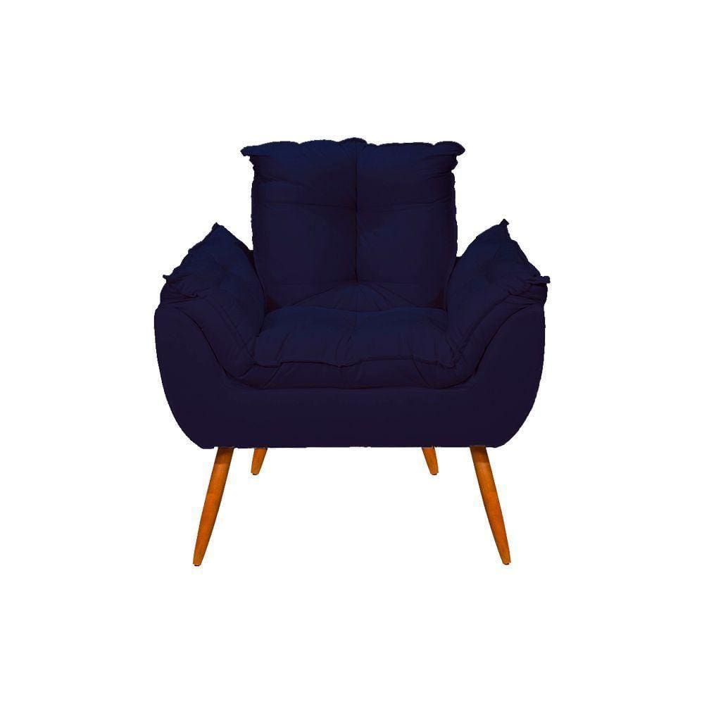 Poltrona Opala Pés Palito Suede Sala Escritório Azul Marinho
