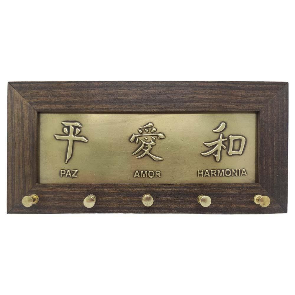 Quadro Porta Chaves Feng Shui Paz, Amor E Harmonia 27Cm