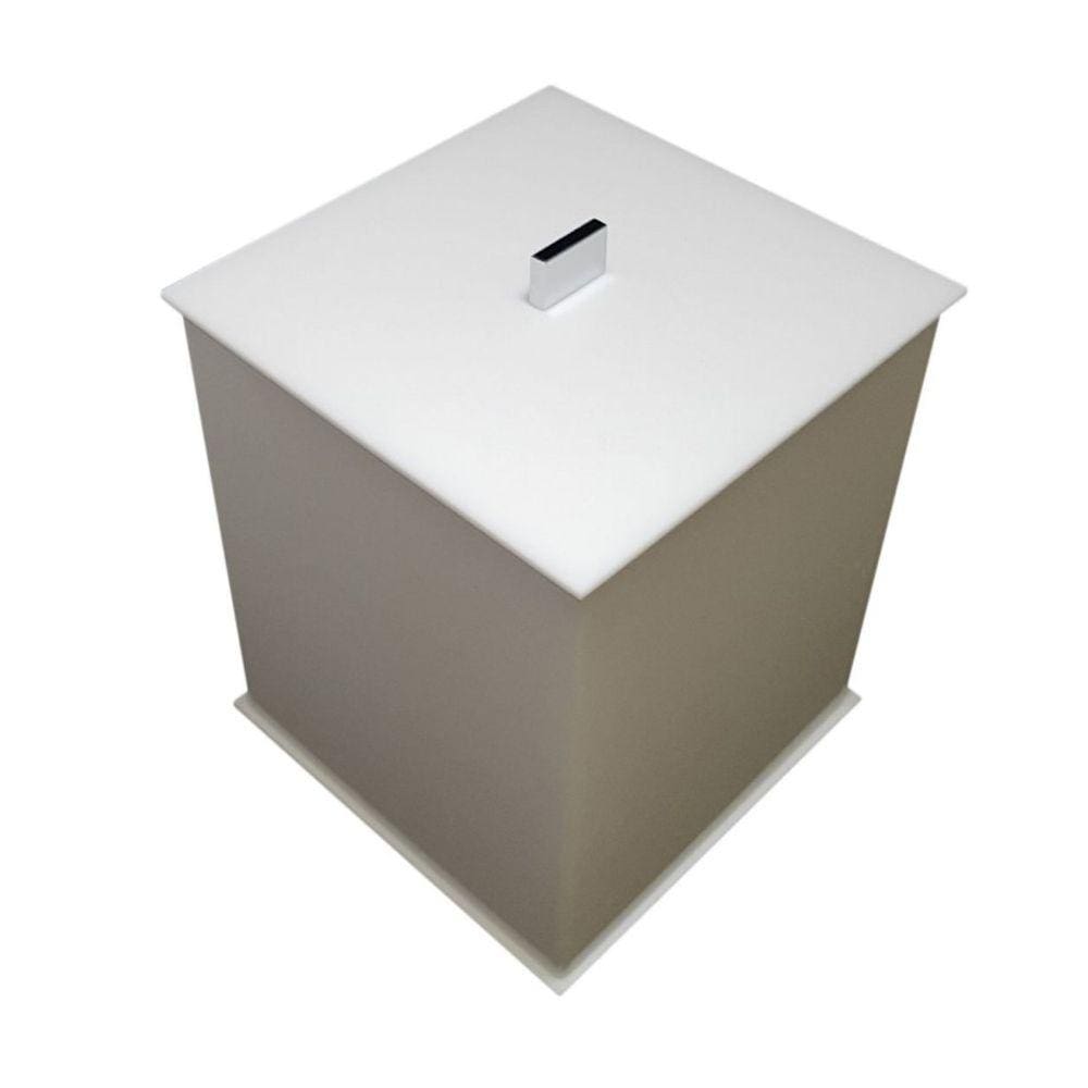 Lixeira Quadrada Acrilico Elegance G Branca Puxador Cromado