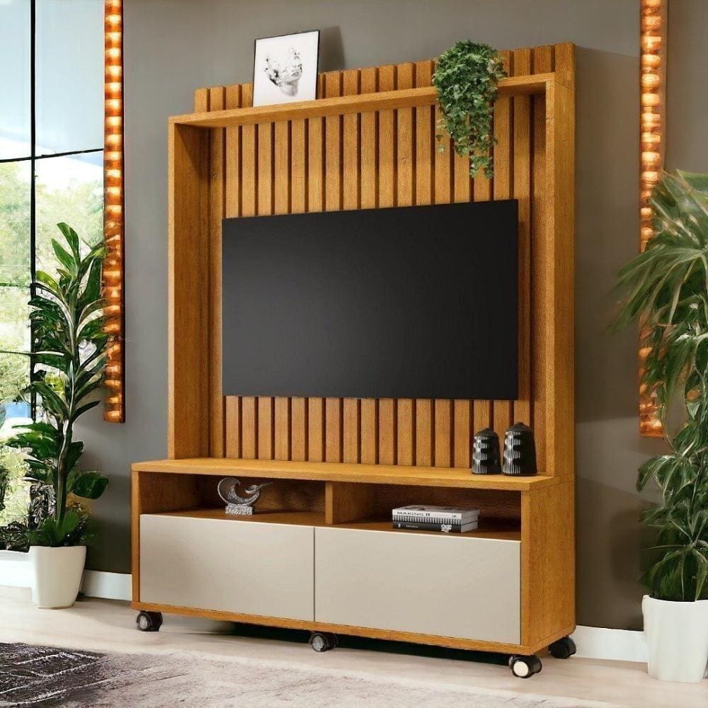 Estante Home Para Tvs 50" Estilos Naturalle E Off Ripado Carmolar