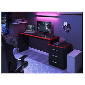 Mesa para Computador Gamer Ambiente DRX 5000 Preto Trama Vermelho - Móveis Leão