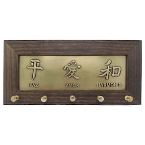 Quadro Porta Chaves Feng Shui Paz, Amor E Harmonia 27Cm