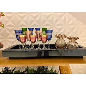 Bandeja Preta Grande Vidro Sala Aparador Decoração 60X35