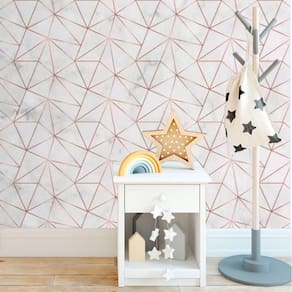 Papel de Parede Geométrico Zara Rose Marmorizado 5 Metros x 45Cm Adesivo Lavável Sala Quarto