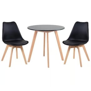Kit - Mesa Redonda Leda 80 Cm Preto + 2 Cadeiras Estofadas Leda Preto