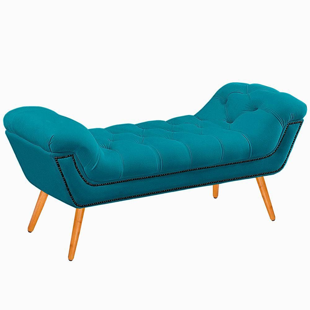 Recamier Calçadeira Casal Quenn 160cm Ayla Veludo Azul Turquesa - Montanaris Decor