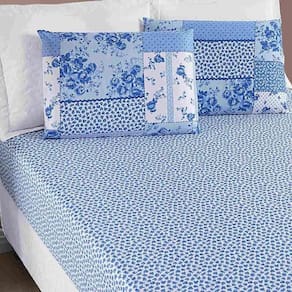 Jogo De Lençol Ayla Casal Queen 3 Peças Microfibra Estampada Floral - Azul Sereno