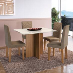 Conjunto Sala De Jantar Fidelitá Itália 110cm Com 4 Cadeiras Freijó/off-white Assento Cacau