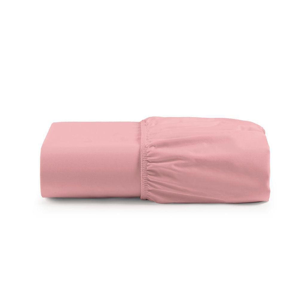 Lençol De Baixo Solteiro Avulso Com Elástico Luiza Algodão Percal 180 Fios - Rosa