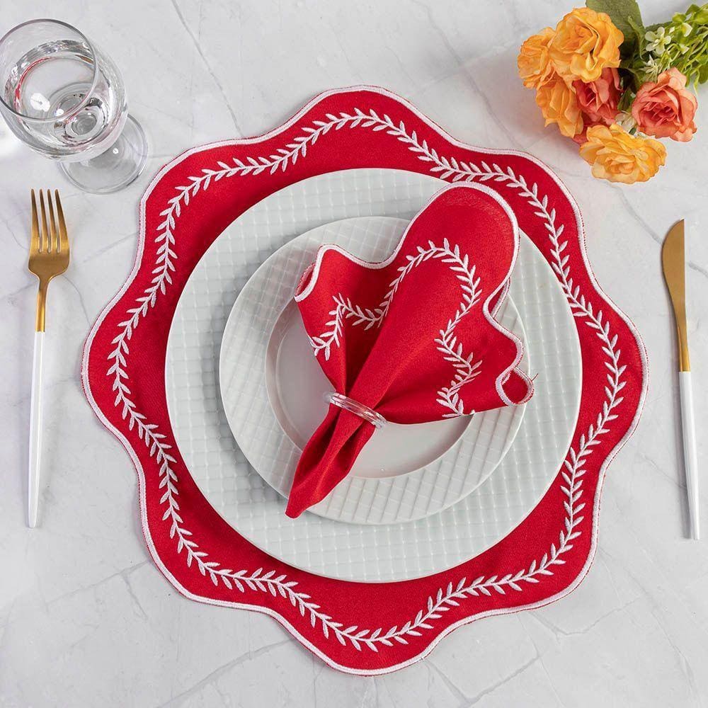 Jogo De Guardanapos Americano 12 Peças Bordado Decorativo - Paris Detalhe Branco Cor Vermelho