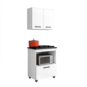 Kit Cozinha Balcão 4 Bocas Salvia Mais Armário Aéreo 2 Pt Branco