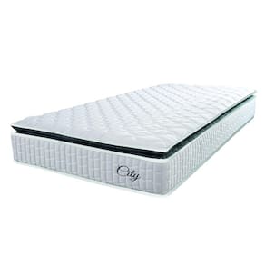 Colchão Solteiro Molas Ensacadas City Pillow Top 88x188x23cm Branco/Preto Hellen - Suporta até 110kg por Pessoa