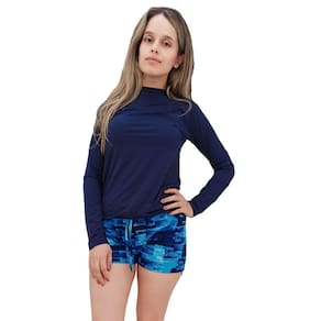 Conjunto proteção UV feminino praia - camiseta e short praia