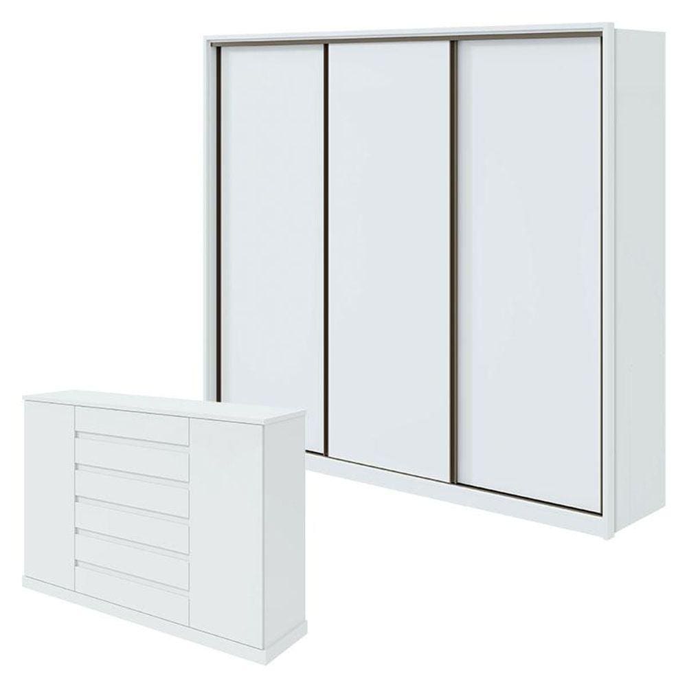 Guarda Roupa Spazio 270 e Cômoda Vedra Branco Brilho - Lopas