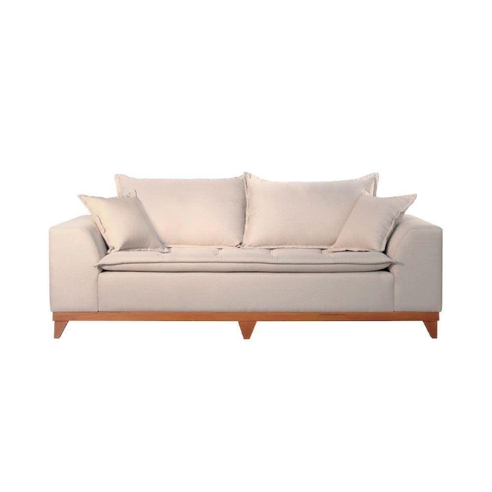 Sofá Lotus 210cm Em Madeira Com Pillow E Almofada Due Decor Bege