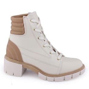 Bota Coturno Moleca 5338.107 Off White tratorada cadarço