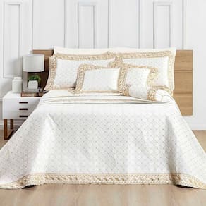 Kit Cobre Leito Colcha Nuance Casal 06 Peças Percal 200 Fios 100% Algodão Bordado - Off White