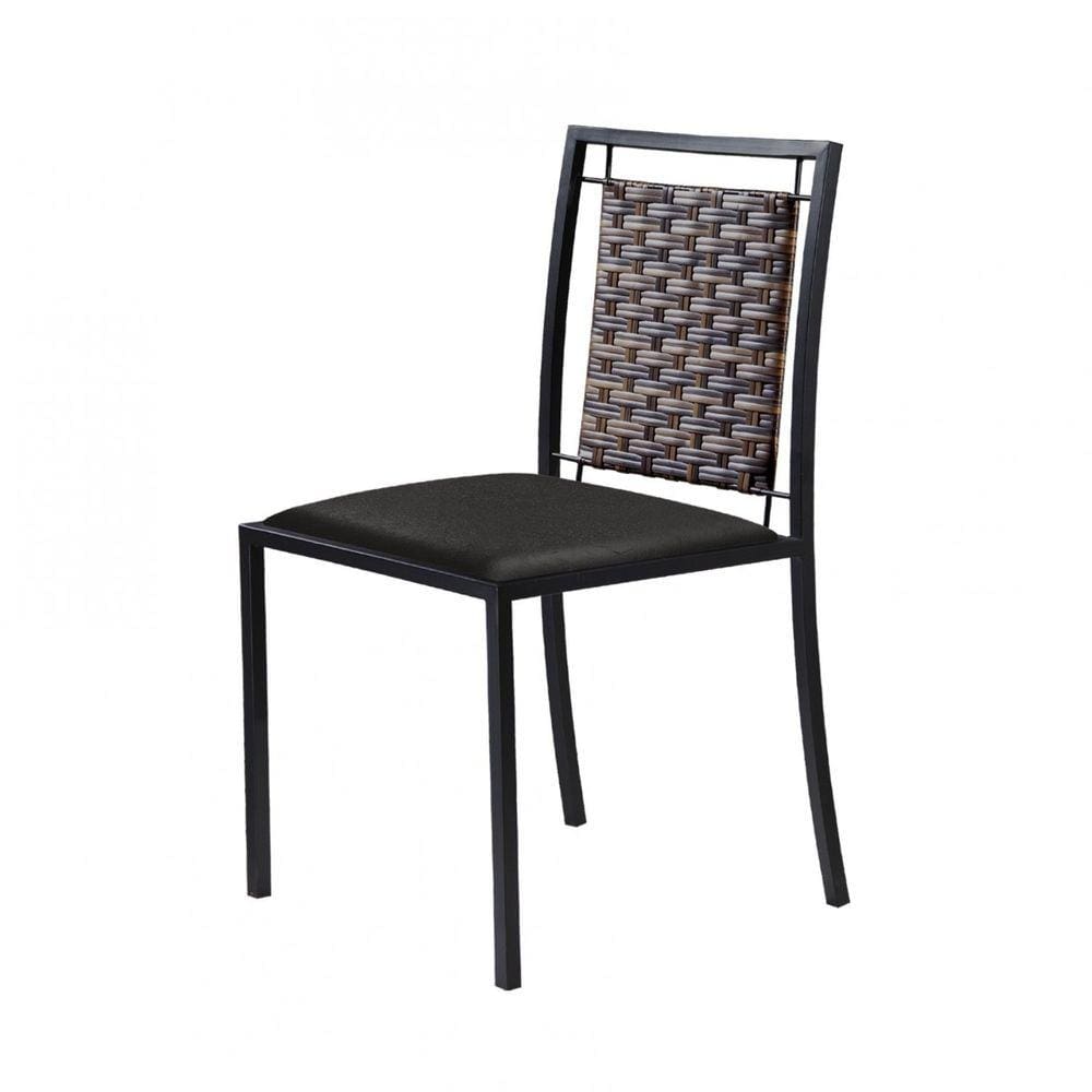 Kit 4 Cadeiras em Aço e Junco Grécia Mais Decor Preto/Sintético Preto/Junco Carvalho