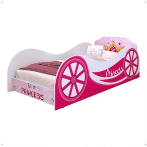 Cama Solteiro Infantil Simples Carruagem MDF Montessoriana Lateral Grade Protetora Quarto Juvenil Menina Tema Princess - RPM