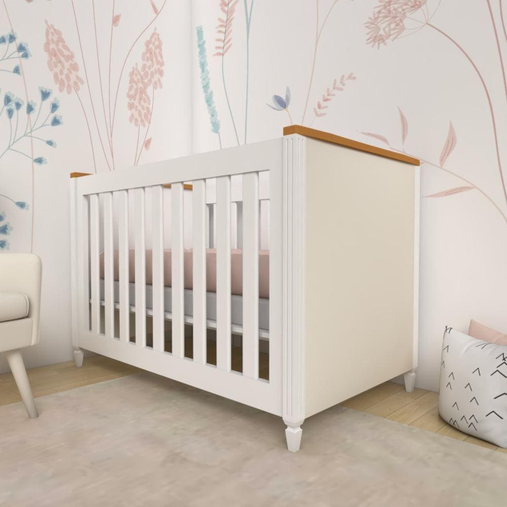 Berço Tudor Estofado Timber Branco/Marrom