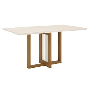Mesa de Jantar Natalí 160 cm Canto Reto com Vidro Nature Off White - Henn