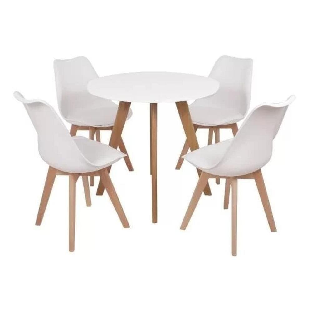 Conjunto Mesa Leda Branca 90 Cm + 4 Cadeiras Leda Brancas