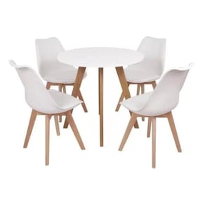 Conjunto Mesa Leda Branca 80 Cm + 4 Cadeiras Leda Brancas