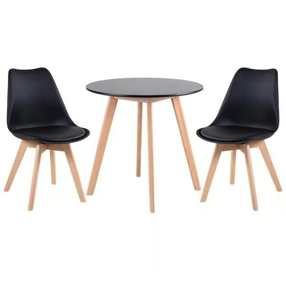 Kit - Mesa Redonda 80 Cm Preto + 2 Cadeiras Leda