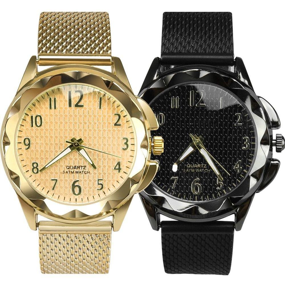 Relogio feminino dourado prova banhado aço + relogio silicone aço preto casual qualidade premium