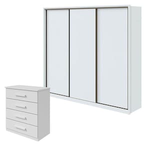 Guarda Roupa Spazio 270 e Cômoda Baião Branco Brilho - Lopas