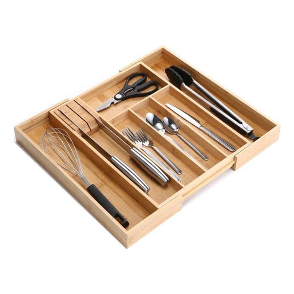 Organizador Porta Talheres Expansível Madeira 35x28x5cm Home