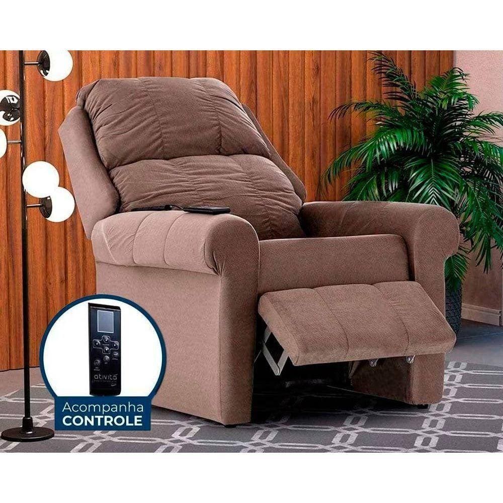 Poltrona Reclinável P/ Sala Mh 1216 Two Way C/ Massagem Suede Castor - Herval