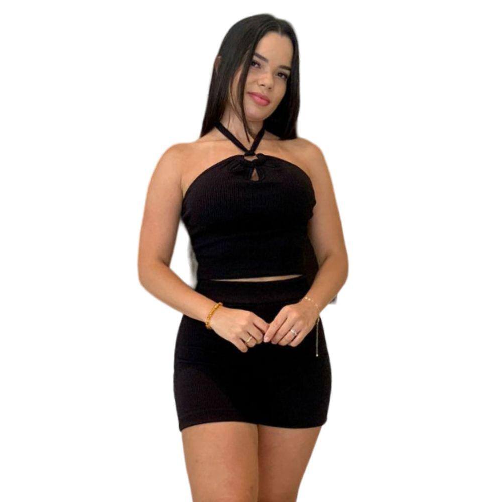 Conjunto Feminino Cropped com Amarra no Pescoço com Shortinho