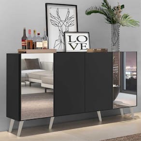 Aparador Buffet c/ Espelho e Pés Retrô Vegas Multimóveis Preto/Branco