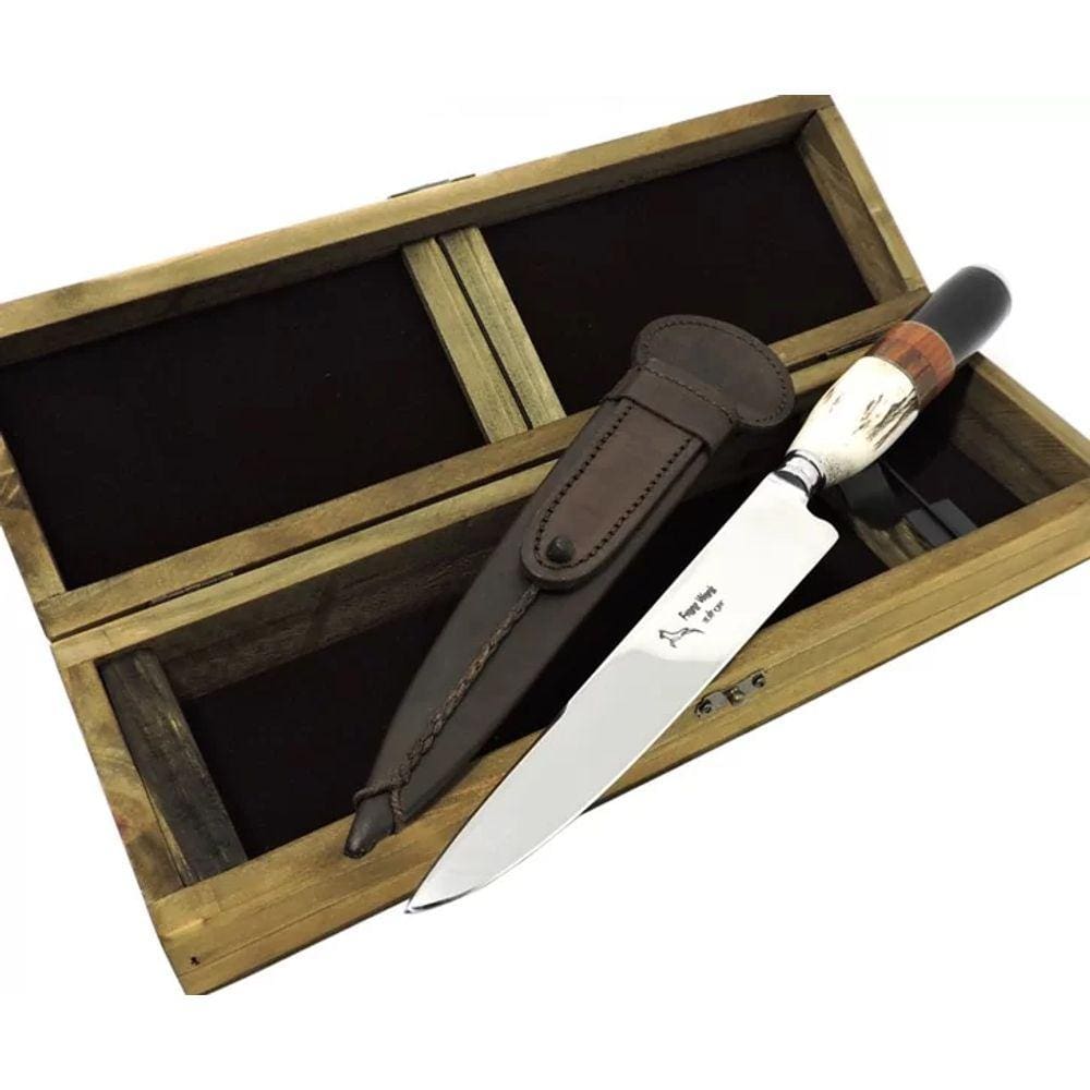 Faca Solingen Lâm. 18 cm. Aço Carbono, Franz Wenk c/ Estojo.