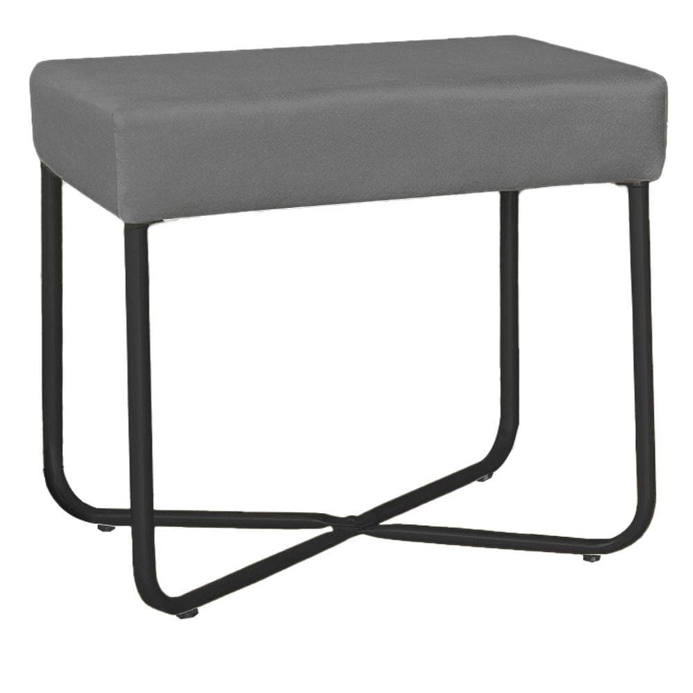 Puff Decorativo Unna Base Preto Veludo Cinza - Montanaris Decor