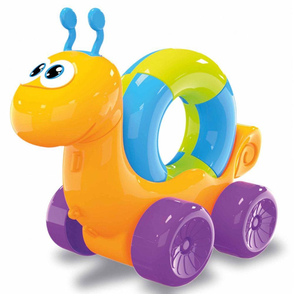 Brinquedo Para Bebê Caracol Didático Colorido Empurrar Puxar