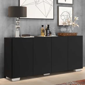Aparador Buffet 4 Portas c/ Pés Quadrados Veneza Multimóveis Preto/Branco