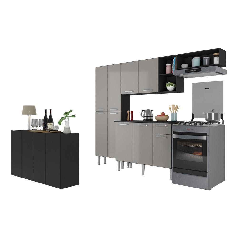 Armário de Cozinha Completa com Buffet/Aparador Paris Multimóveis MP2043 Preta/Lacca Fumê