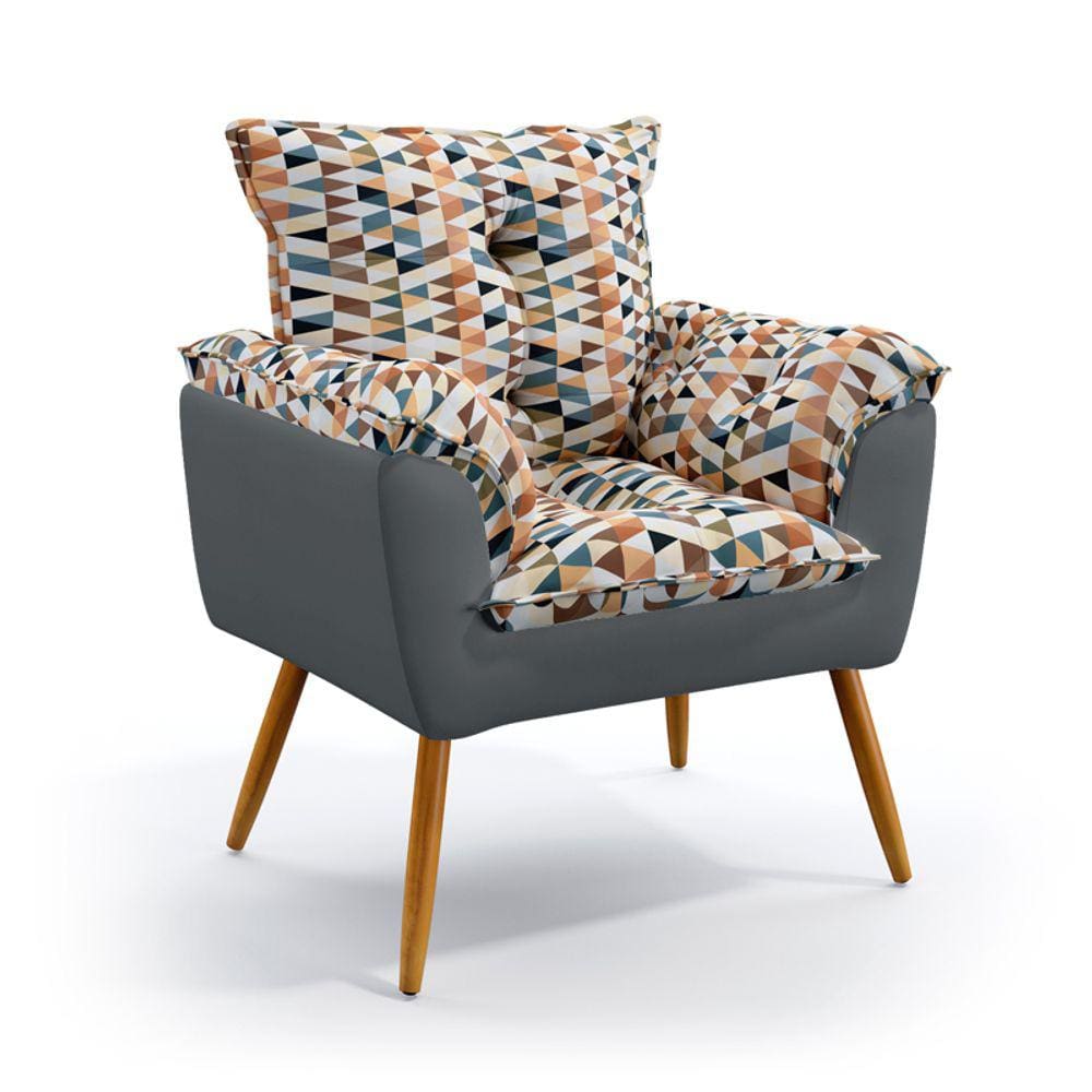 Poltrona Beta / Sued Estampado Bege com Cinza