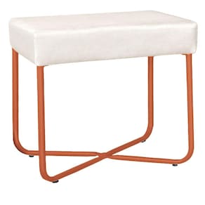 Puff Decorativo Unna Base Bronze Veludo Bege - Montanaris Decor