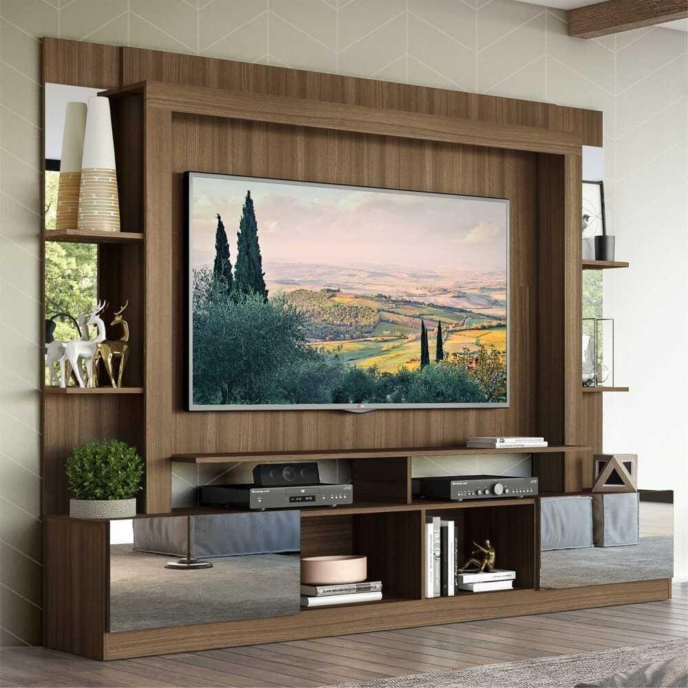 Rack Estante com Suporte TV 65” e Espelho Oslo Multimóveis Madeirado