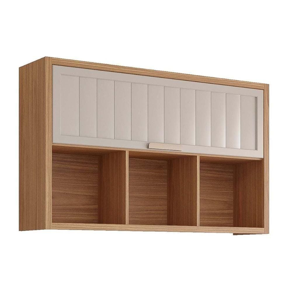 Armário De Cozinha Modulado Estela C-3nichos E 1 Porta Basculante Ripada 120 Cm Freijo-off White Mgm
