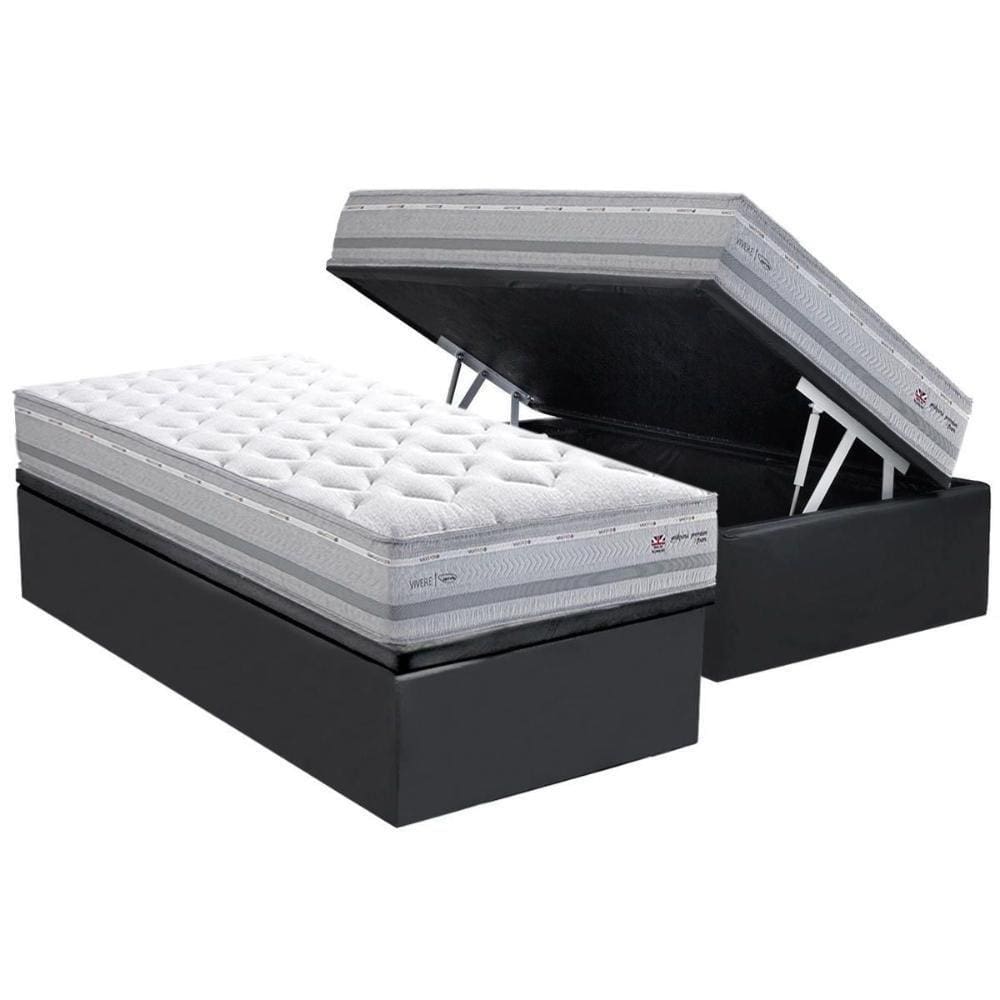 Cama Box C-auxiliar Solteiro: Colchão Herval Maxspring Petra C1662 + Base Crc Suede Gray(88x188x33)