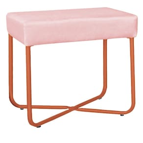 Puff Decorativo Unna Base Bronze Veludo Rosê - Montanaris Decor